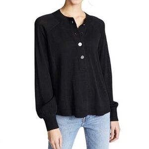 AYR Sundae Quarter Button Pullover Lightweight Sweater in Black Womens M